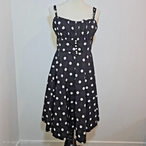 Women's Black White Polka Dot 50's Party Dress Size 12 Large Cotton Rockabilly